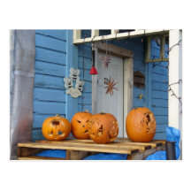 Geschnitzte Halloween-Kürbise Postkarte