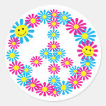 Gesichter des Blumen-Friedenszeichen-w/Smiley Runder Sticker
