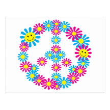 Gesichter des Blumen-Friedenszeichen-w/Smiley Postkarten