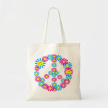 Gesichter des Blumen-Friedenszeichen-w/Smiley Einkaufstaschen