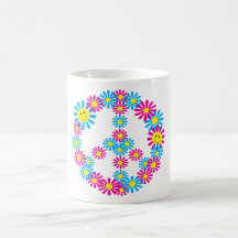 Gesichter des Blumen-Friedenszeichen-w/Smiley Kaffee Tasse