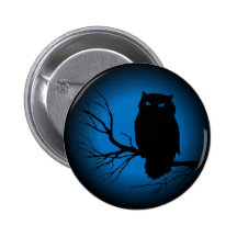 Gespenstische Eulen-blauer Mond Anstecknadelbuttons