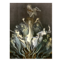 Gespenstische Vintage Halloween-Geister und Skelet Postkarte