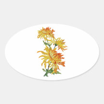 Gestickte goldene chinesische Chrysantheme Ovaler Aufkleber