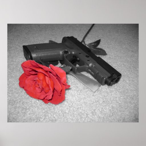 Gewehr u. eine Rose Plakatdruck