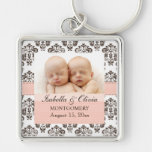 Gewohnheit paart Damast-Foto Keychain Rosa und Bro Schlüsselband
