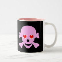 Gift-rosa Valentinsgruß-Schädel u. Knochen-Herzen Tasse