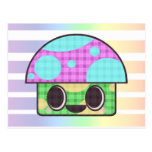GINGHAM-PATCHWORK KAWAII PILZ-SHROOM KARIERT POSTKARTE