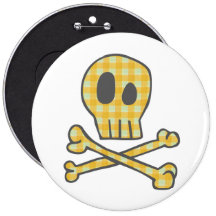 Gingham-Schädel u. Knochen - Gelb Button