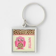 Giraffen-Druck u. rosa Eule personalisiertes Keych Schlüsselband