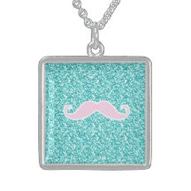 GIRLY ROSA SCHNURRBART AUF AQUAMARINEM GLITTER-EFF SELBST GESTALTETE HALSKETTE