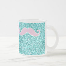 GIRLY ROSA SCHNURRBART AUF AQUAMARINEM GLITTER-EFF TEEHAFERL