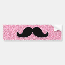 GIRLY SCHWARZER SCHNURRBART-ROSA-GLITTER GEDRUCKT AUTO AUFKLEBER
