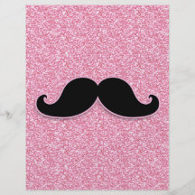 GIRLY SCHWARZER SCHNURRBART-ROSA-GLITTER GEDRUCKT INDIVIDUELLE FLYER