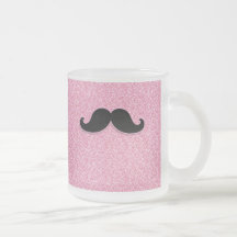GIRLY SCHWARZER SCHNURRBART-ROSA-GLITTER GEDRUCKT KAFFEE HAFERL