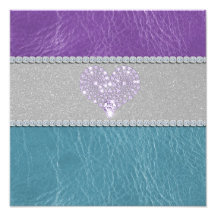 Girly trendy Türkis und lila lederner Diamant Photodruck