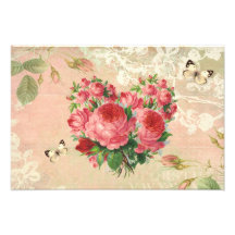 Girly Vintage Rosen-Herz-Collage Fotografischer Druck