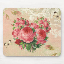 Girly Vintage Rosen-Herz-Collage Mauspads