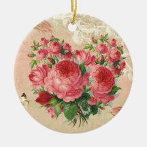 Girly Vintage Rosen-Herz-Collage Weihnachtsbaum Ornament
