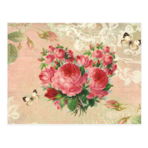 Girly Vintage Rosen-Herz-Collage Postkarte