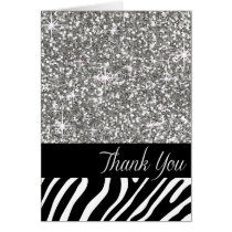 Glam Bling Glitter Zebra Thank You | silver karten