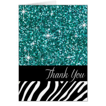 Glam Bling Glitter Zebra Thank You | teal karten