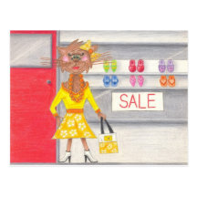 Glamour-Mietze-Einkaufen für Schuh-Postkarte