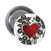 Glänzendes Herz, Blätter u. Blumen - Vorlage Button