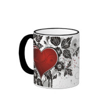 Glänzendes Herz, Blätter u. Blumen - Vorlage Kaffee Tasse