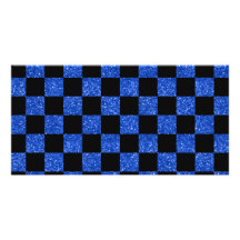 Glitter blue and black checkered pattern photo cards