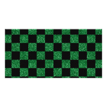 Glitter green and black checkered pattern photo card