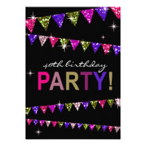 Glitter Pennant Flags 40th Birthday Celebration einladungen