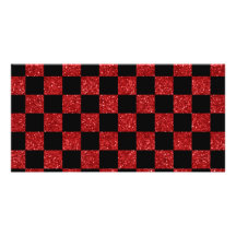 Glitter red and black checkered pattern photo card template