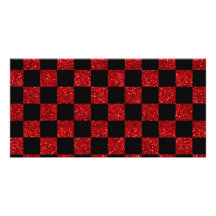 Glitter red and black checkered pattern picture card
