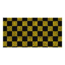 Glitter yellow and black checkered pattern custom photo card