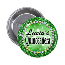 Glitz Glam Bling Quinceañera Celebration green buttons