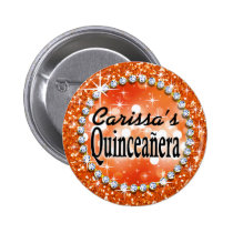 Glitz Glam Bling Quinceañera Celebration orange buttons