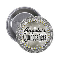 Glitz Glam Bling Quinceañera Celebration silver buttons