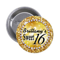 Glitz Glam Bling Sweet 16 Celebration gold brite buttons