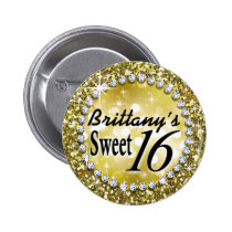 Glitz Glam Bling Sweet 16 Celebration gold buttons