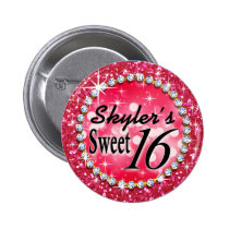 Glitz Glam Bling Sweet 16 Celebration hot pink buttons