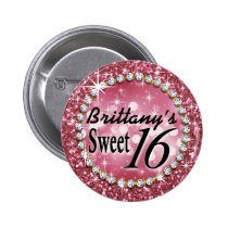 Glitz Glam Bling Sweet 16 Celebration pink buttons