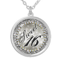 Glitz Glam Bling Sweet 16 Celebration silver halsketten