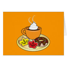 Glückliche Fall-Karte mit Kürbis-Kaffee und Lecker