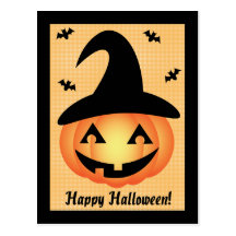 Glückliche Halloween-Kürbis-Hexe-Postkarte