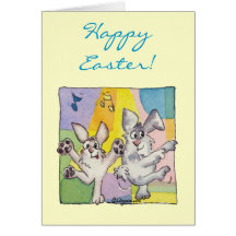 Glückliche Ostern-Cartoon-Kaninchen, die Karte tan
