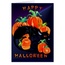 Glückliche schwarze Miezekatze-Karte Halloweens