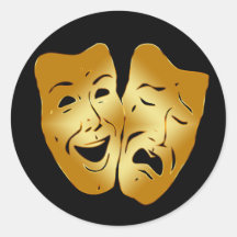 GLÜCKLICHE UND TRAURIGE THEATER-MASKEN RUNDER AUFKLEBER