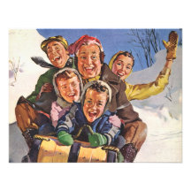 Glückliche Vintage Familie, die am Weihnachtstag S Individuelle Einladungskarten