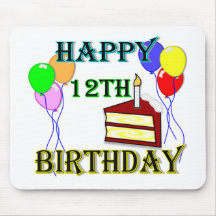 Glücklicher 12. Geburtstag mit Kuchen, Ballonen un Mousepad
